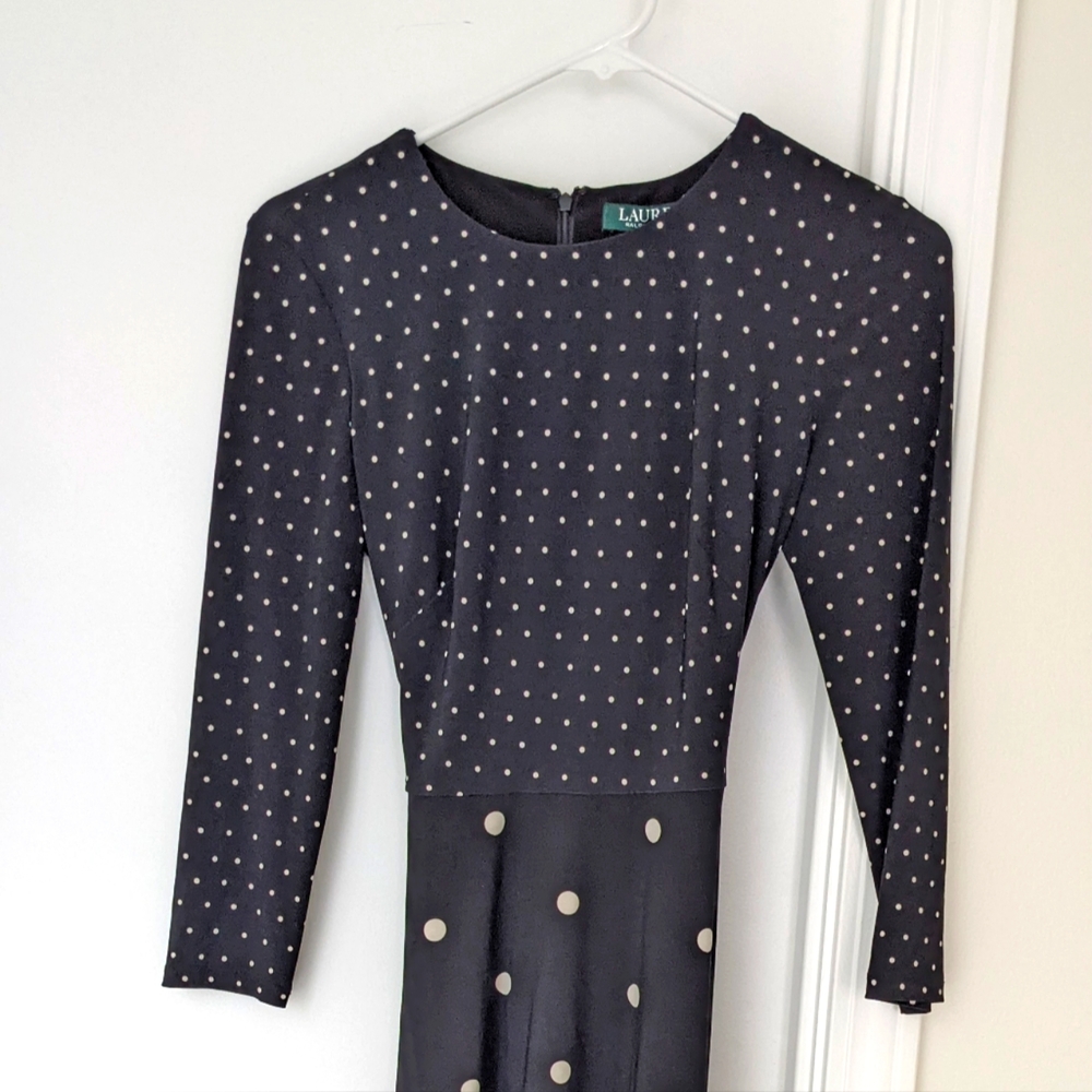 Ralph Lauren Navy Polka Dot Tie Dress